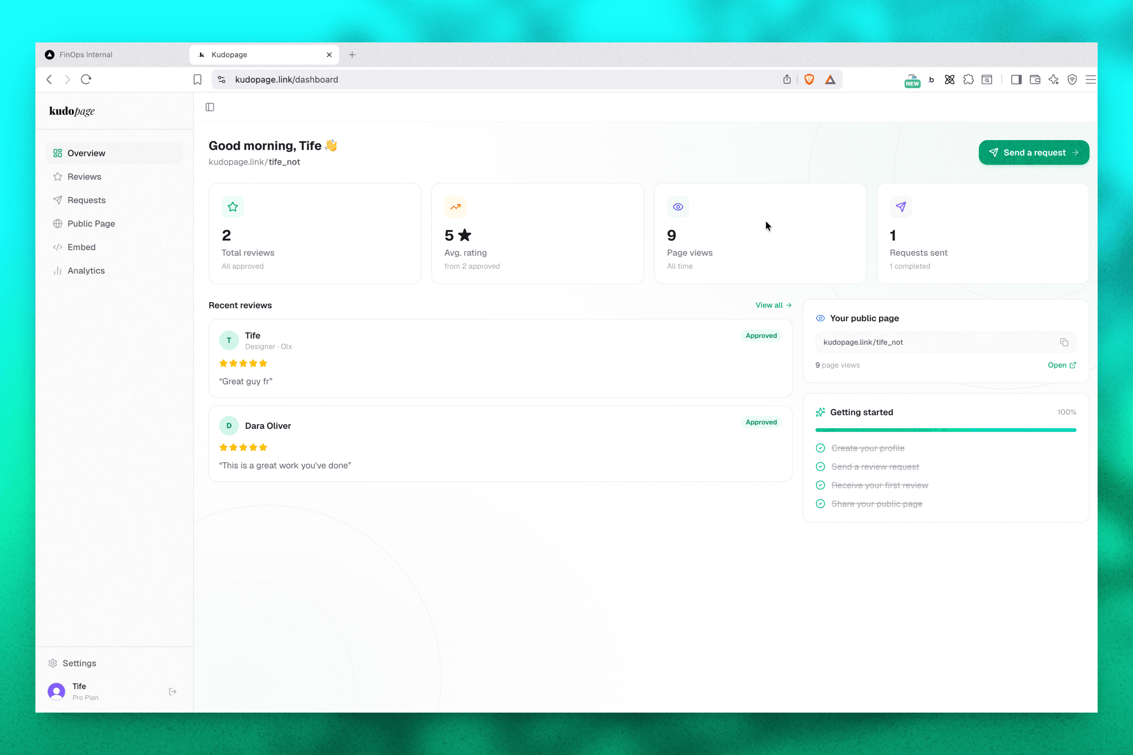 Freelancer Dashboard — Reviews Overview